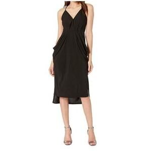 BCBGeneration Women's High Low V Neck Surplice Drape Slip Dress Black‎ Size XS